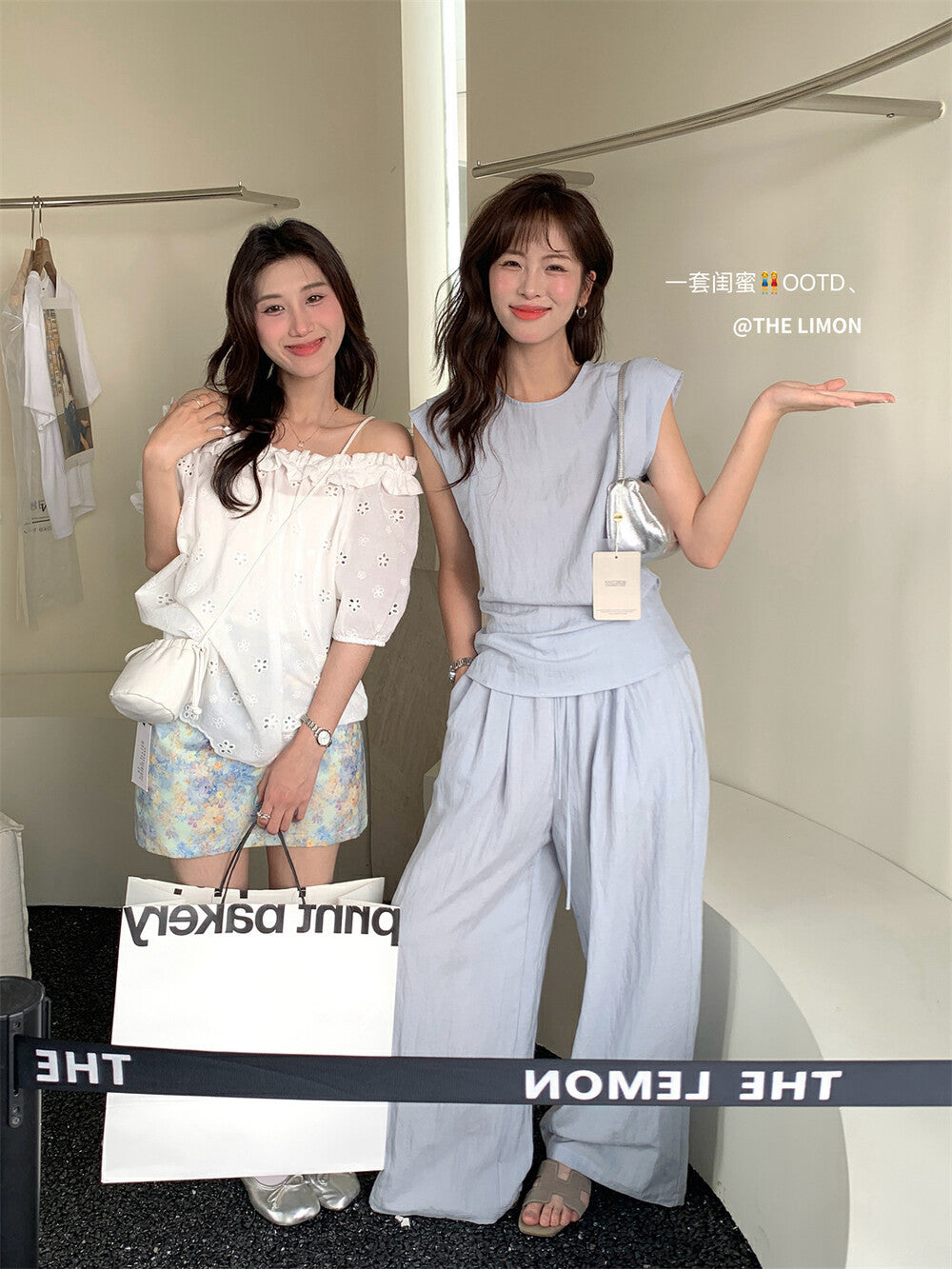 【L8792】實拍檸檬家 夏季亞麻收腰上衣+高腰闊腿褲 套裝250519