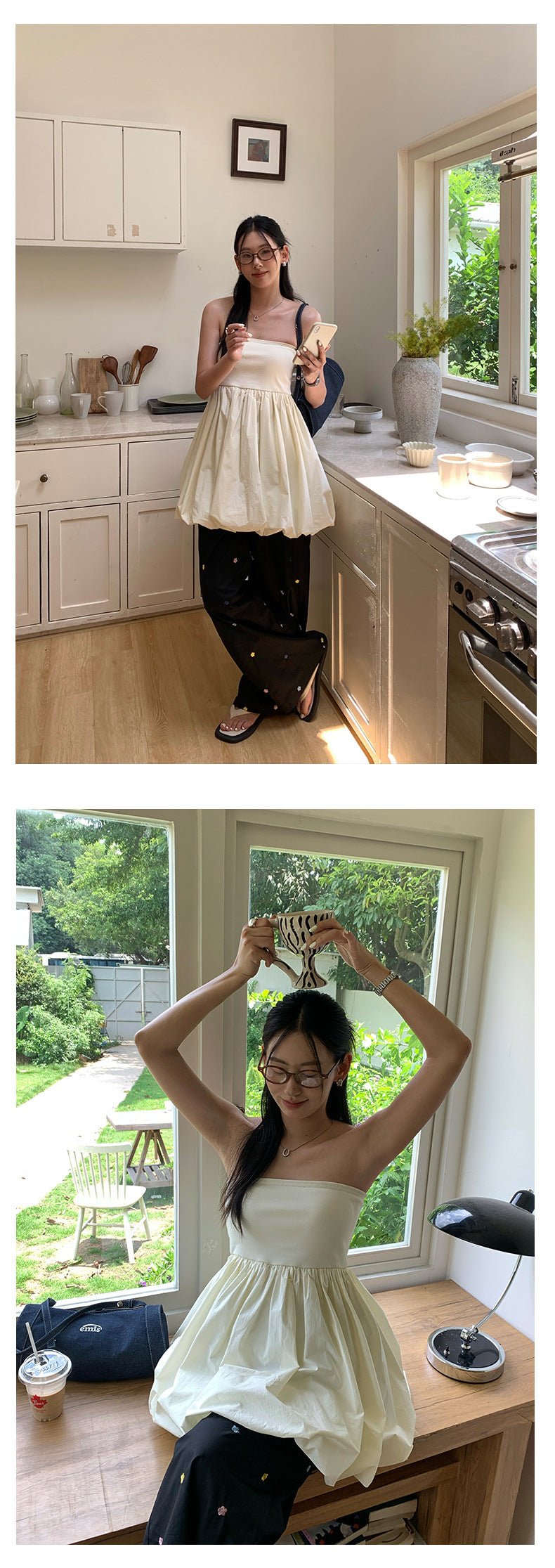 【H5340】實拍簡約時髦平口花苞長上衣250624