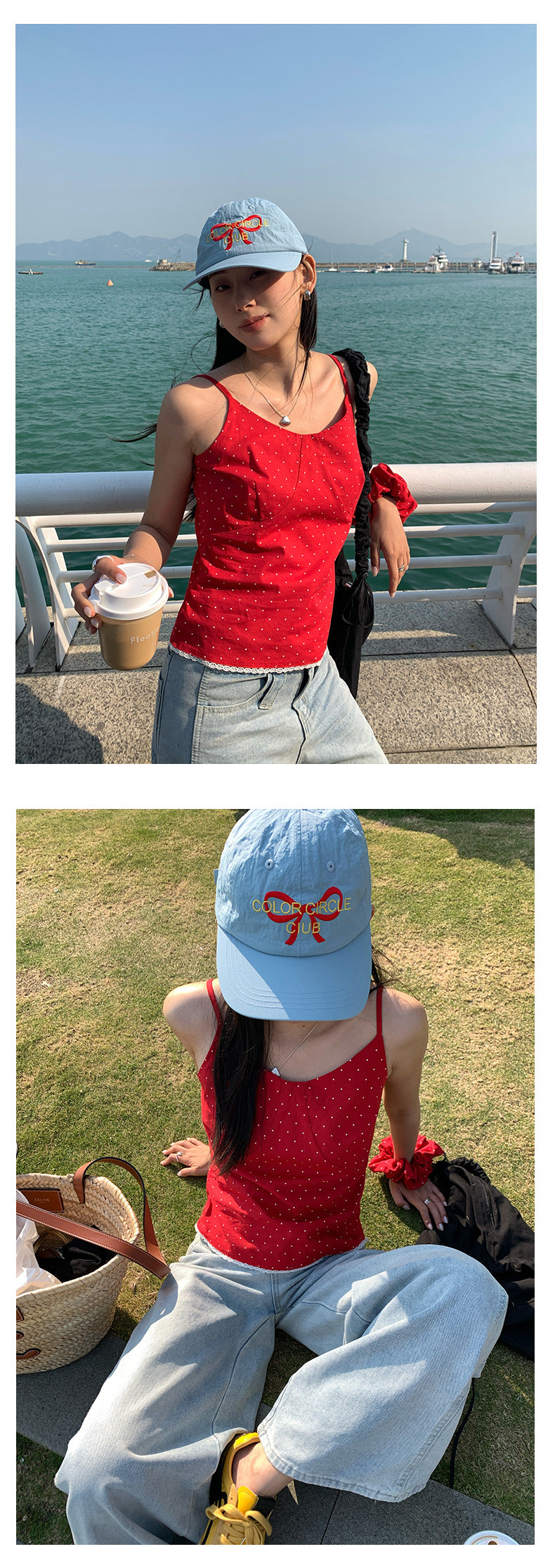 【H5159】實拍夏天棉麻點點吊帶背心+髮圈250331