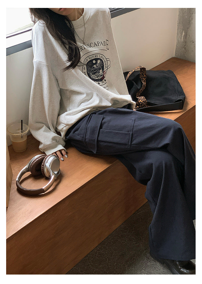 【H5392】實拍美式復古深藍直筒工裝褲250902