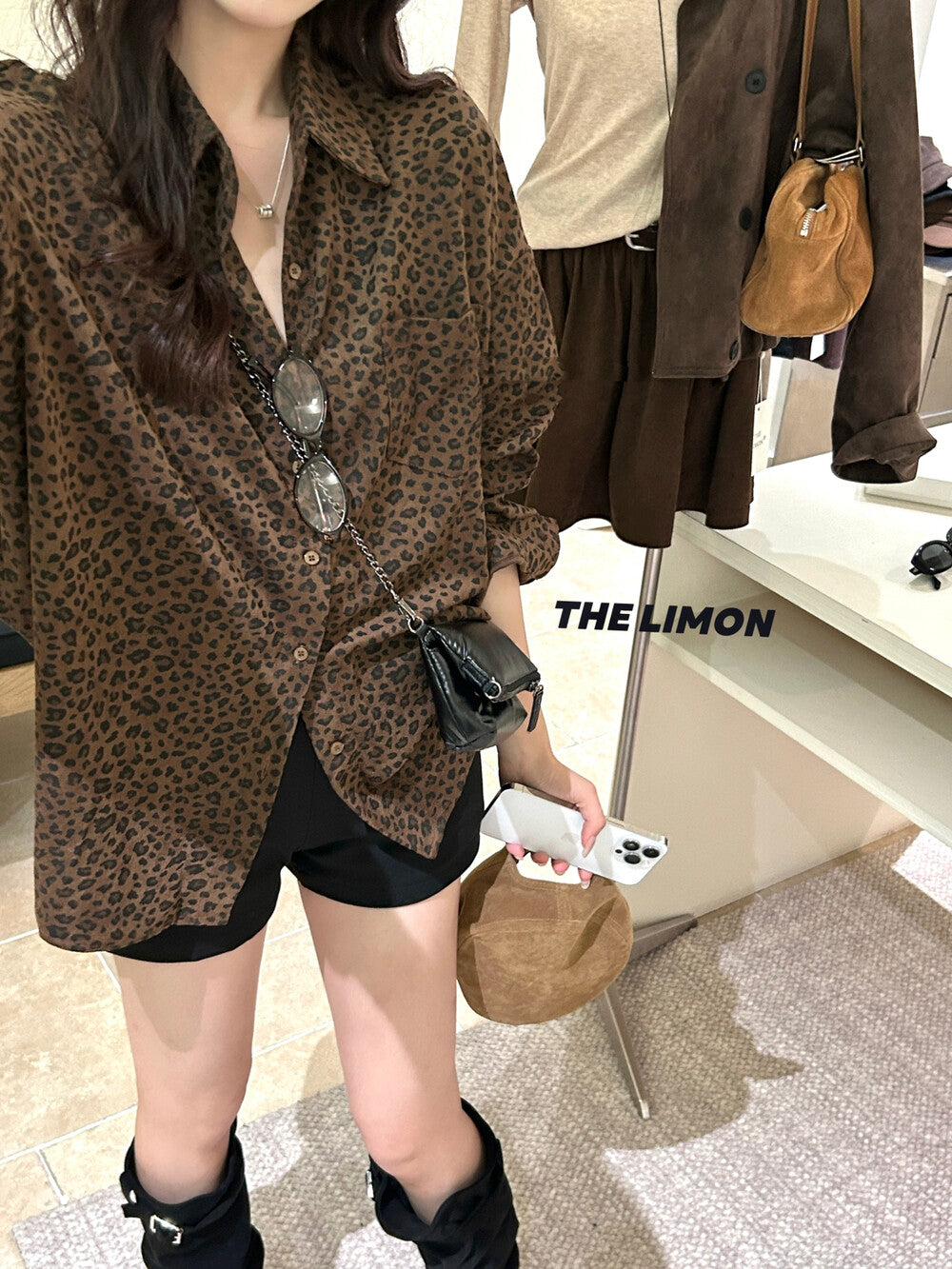【L9227】實拍檸檬秋季質感慵懶豹紋襯衫(內裡絨面)250915