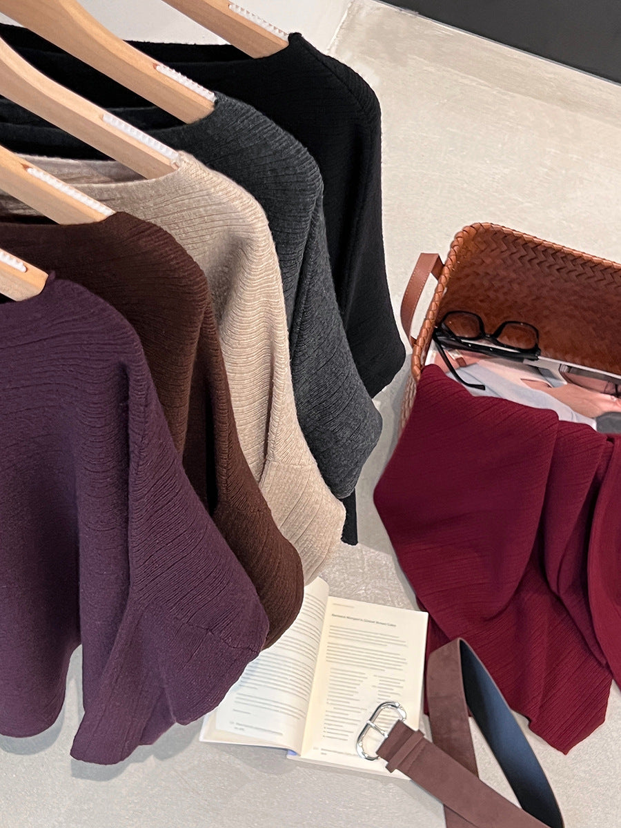 【cim9033】實拍韓系高級感長袖斜肩針織衫+腰帶251030