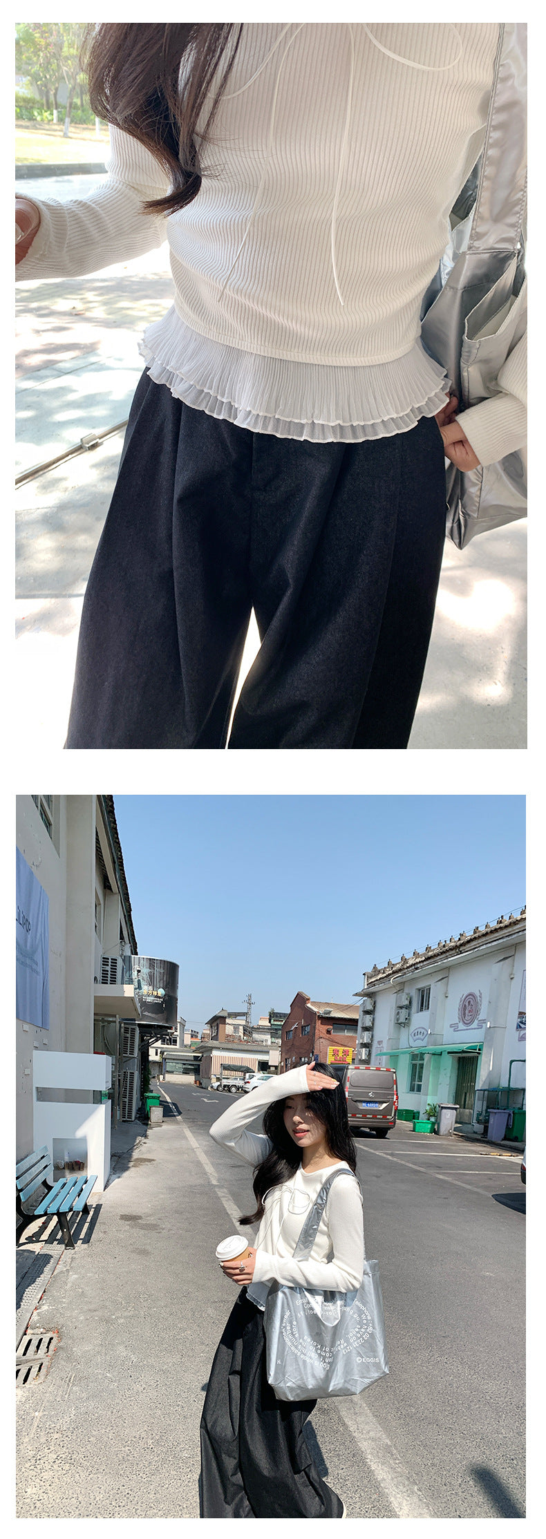 【H5063】實拍春夏氣質款蝴蝶結蕾絲長袖T恤250224