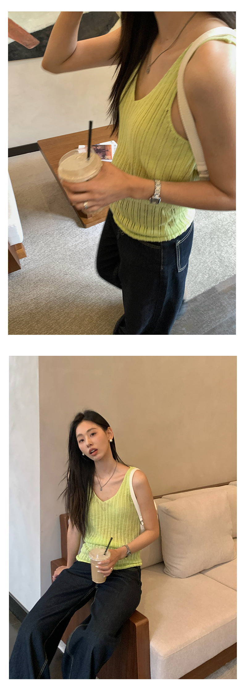 【H5208】實拍夏天簡約羅紋肌理卷邊針織背心250422