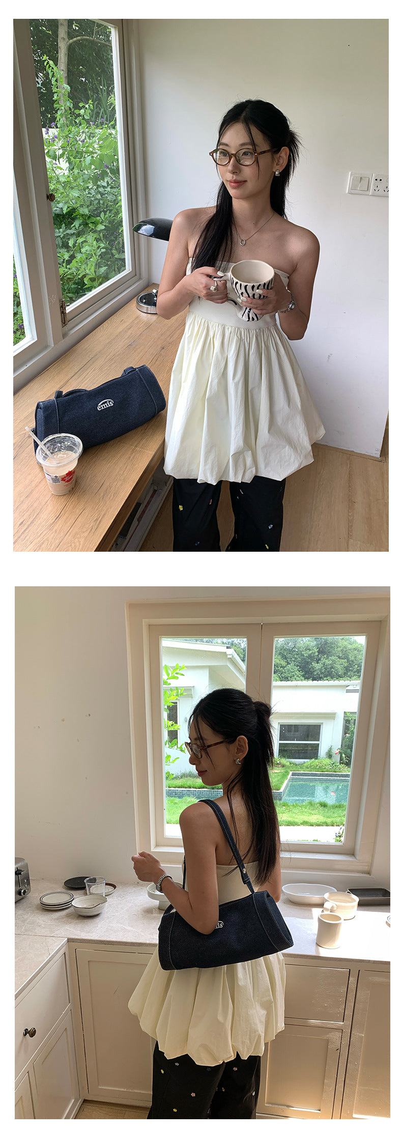 【H5340】實拍簡約時髦平口花苞長上衣250624