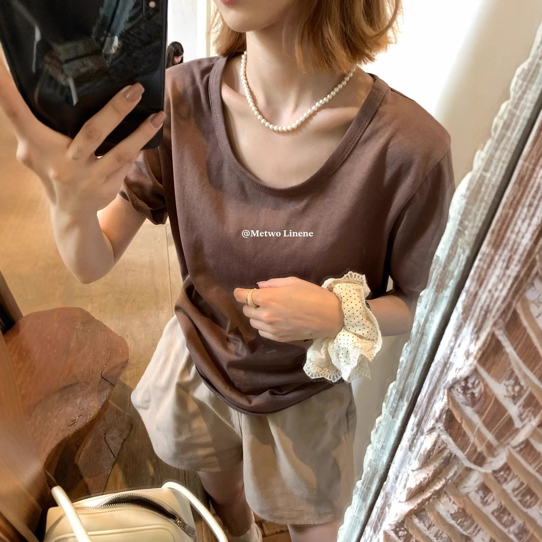 【L08243】實拍Hers夏季純色雪花苧麻短袖T恤250505