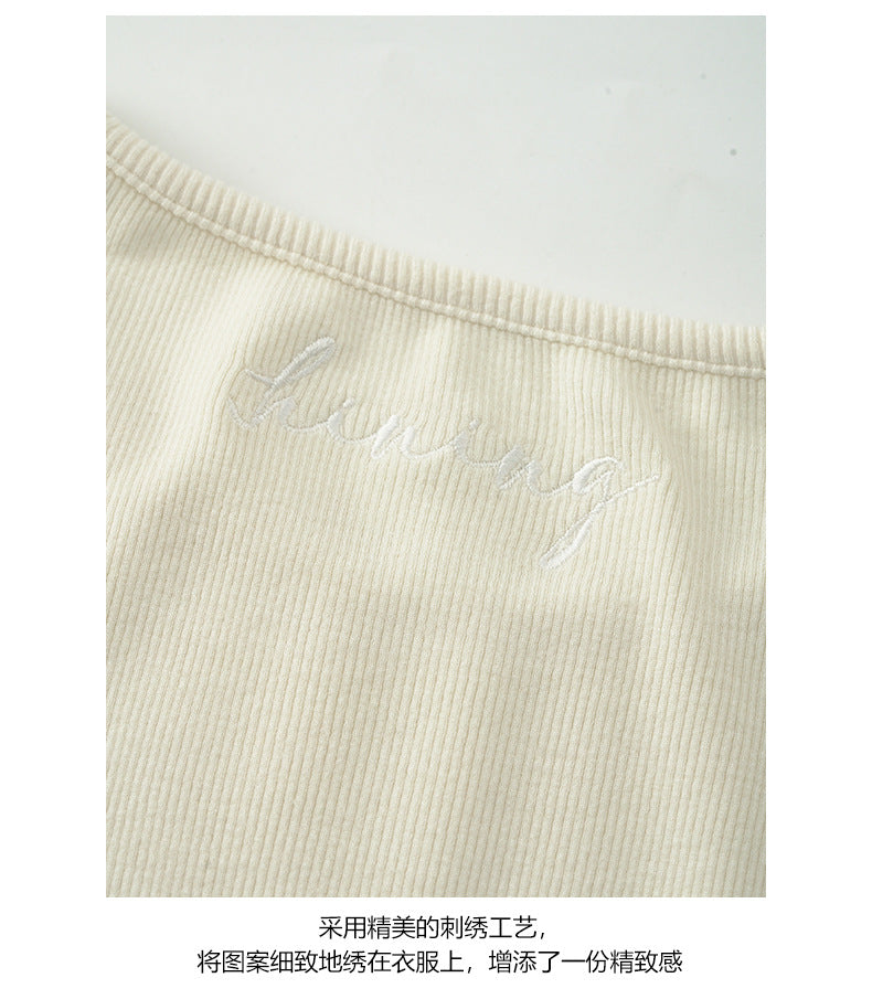 【H5430】實拍基礎簡約刺繡彈性內磨毛T恤250916