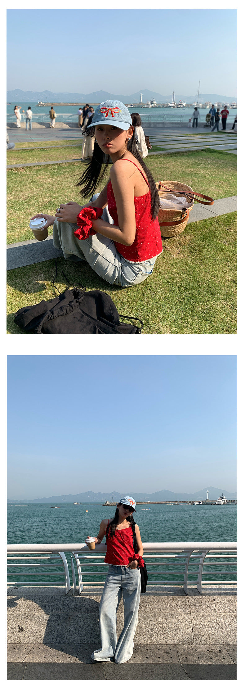 【H5159】實拍夏天棉麻點點吊帶背心+髮圈250331