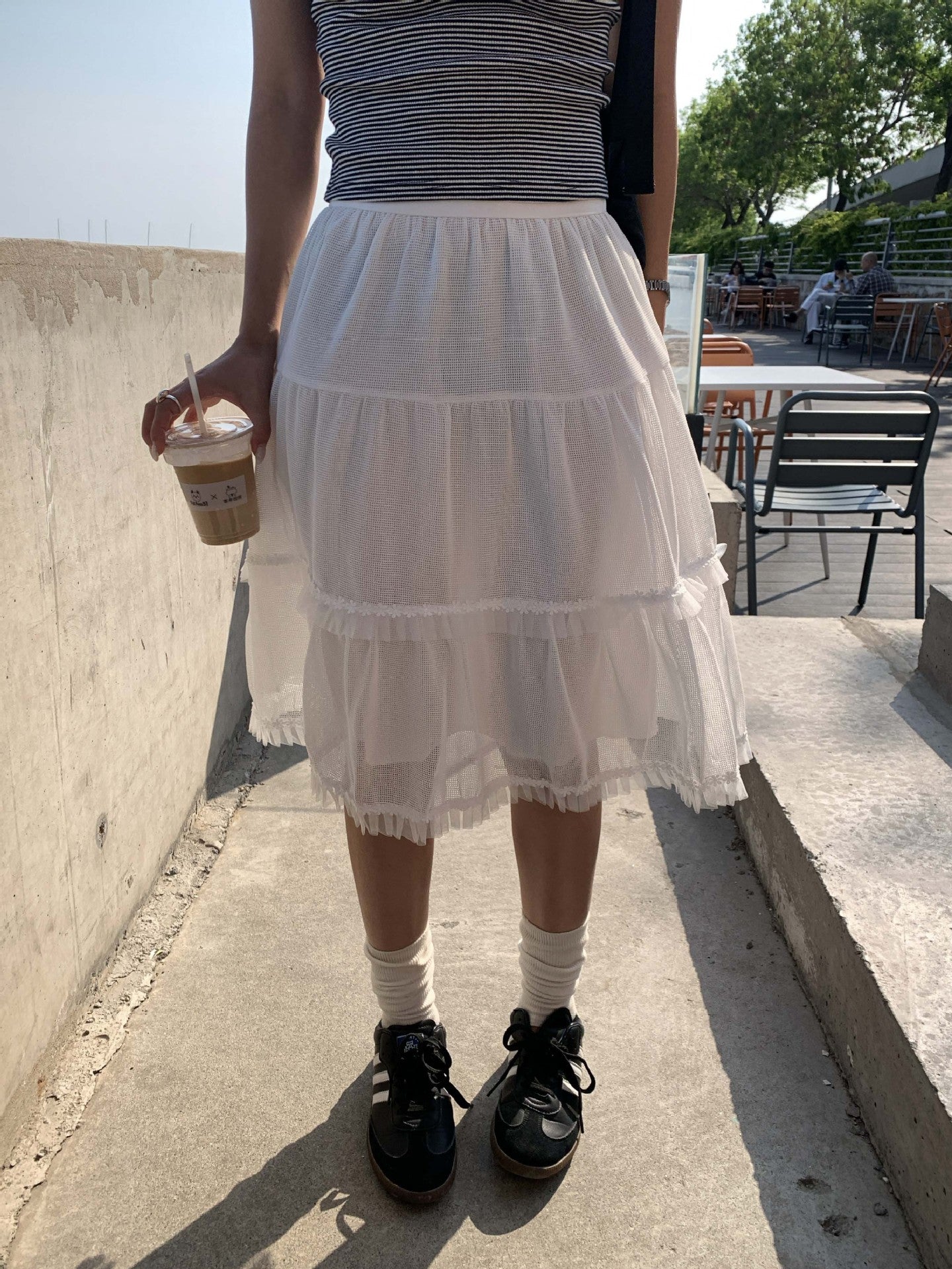 【H5309】 實拍韓國夏季白色休閒顯瘦網紗裙250610