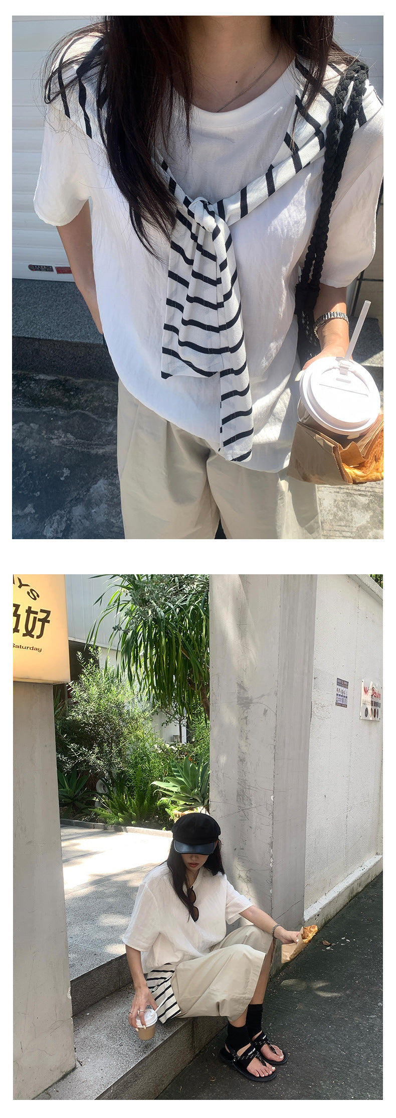 【H5373】實拍寬鬆長版T+慵懶披肩250715