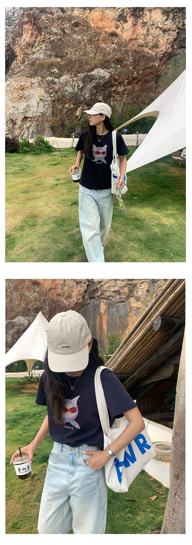 【H5195】實拍夏天帶一隻貓咪印花圓領短袖T恤250415