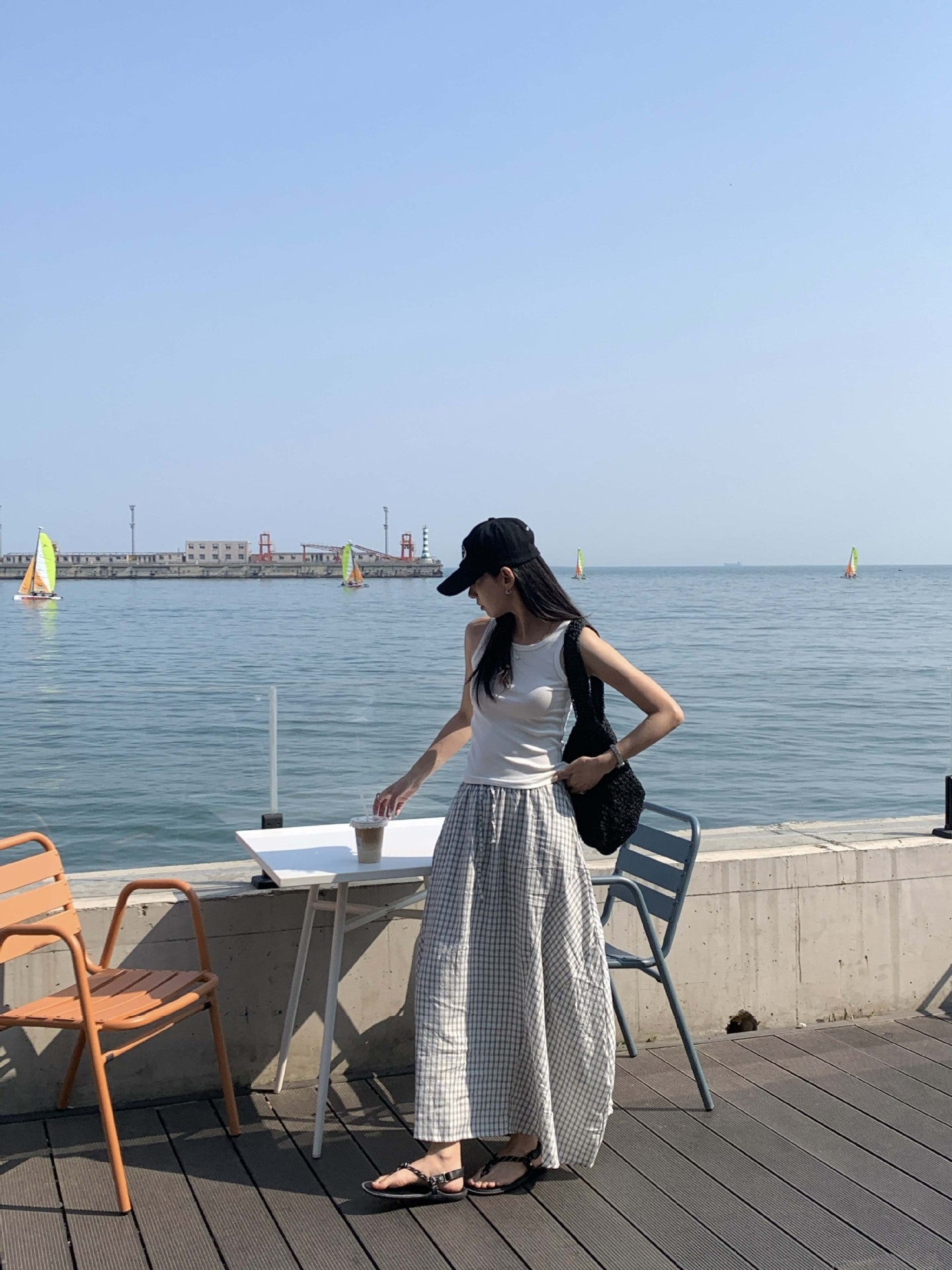 【H5301】實拍夏季輕爽格子氣球長裙250610