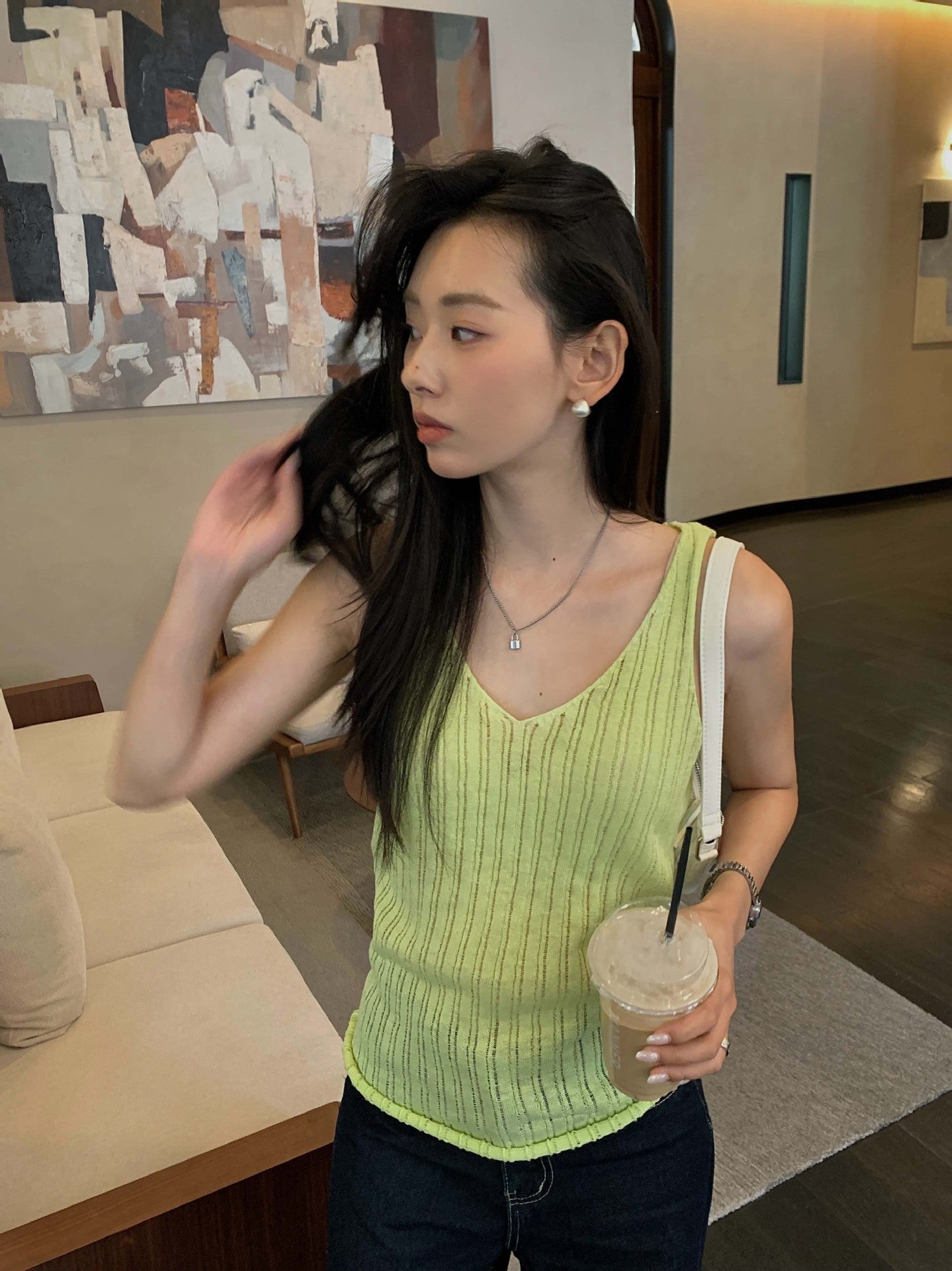 【H5208】實拍夏天簡約羅紋肌理卷邊針織背心250422
