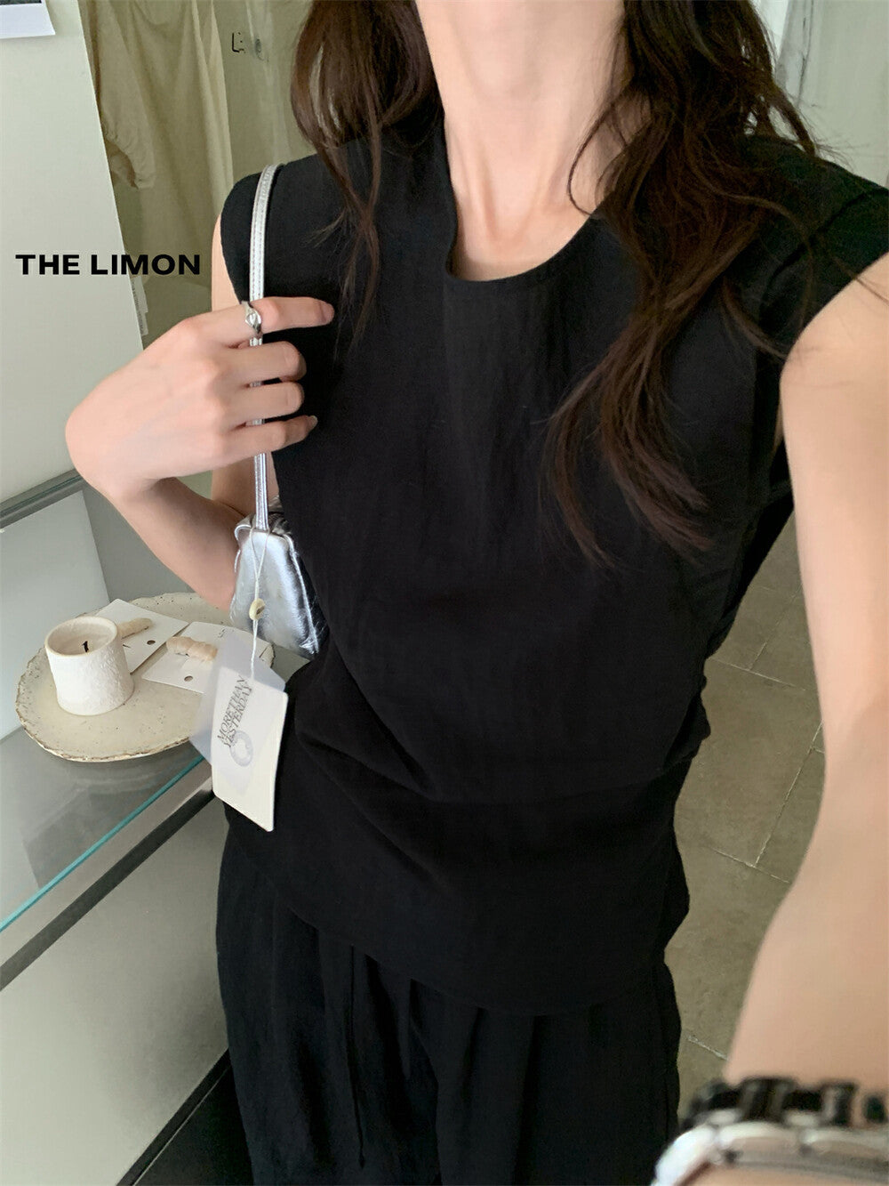 【L8792】實拍檸檬家 夏季亞麻收腰上衣+高腰闊腿褲 套裝250519