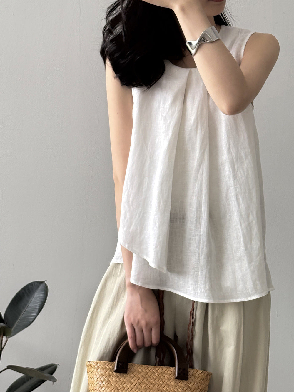【Y82351】實拍夏季簡約氣質|不規則棉麻上衣250501
