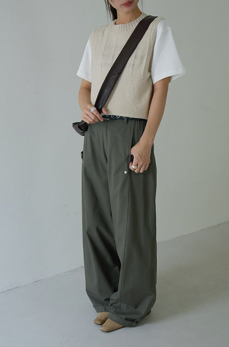 【L3121】實拍美式工裝闊腿休閒褲+朋克風腰帶250825