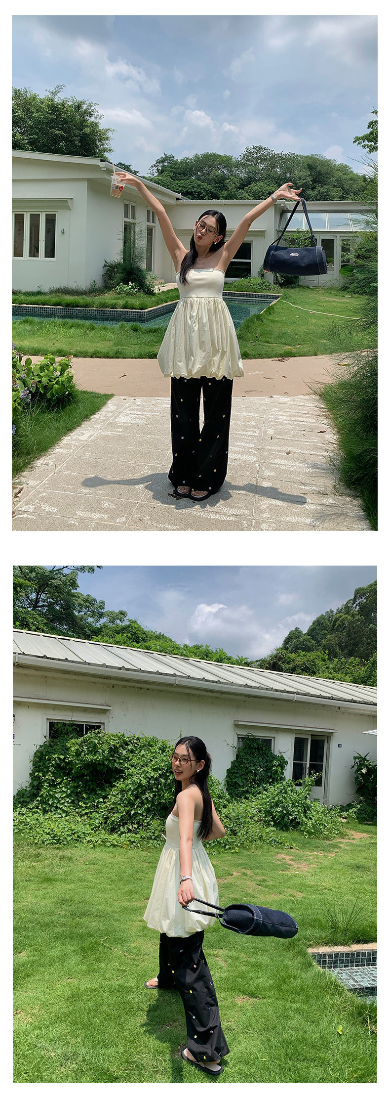 【H5340】實拍簡約時髦平口花苞長上衣250624