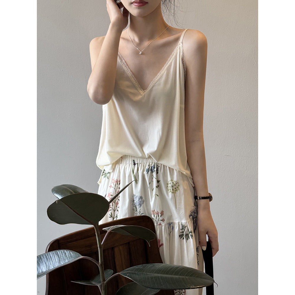 【Y82328】實拍夏季輕熟高級感|蕾絲V領內搭吊帶背心250424