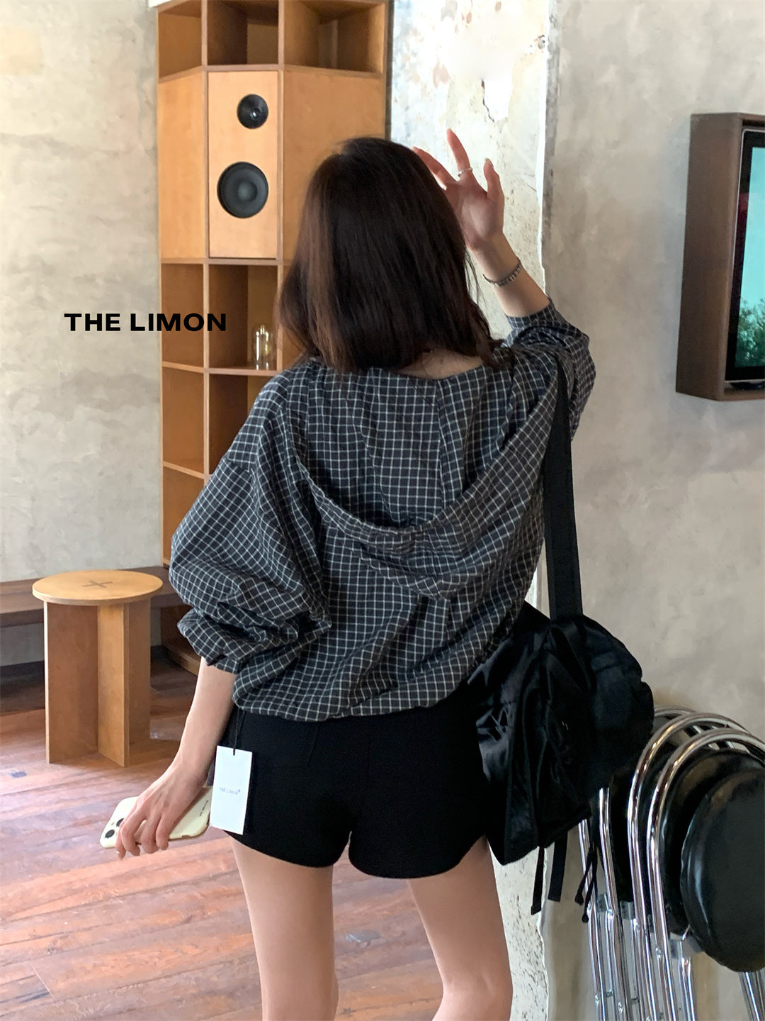 【L9026】實拍檸檬家休閒連帽抽繩格紋長袖襯衫250901