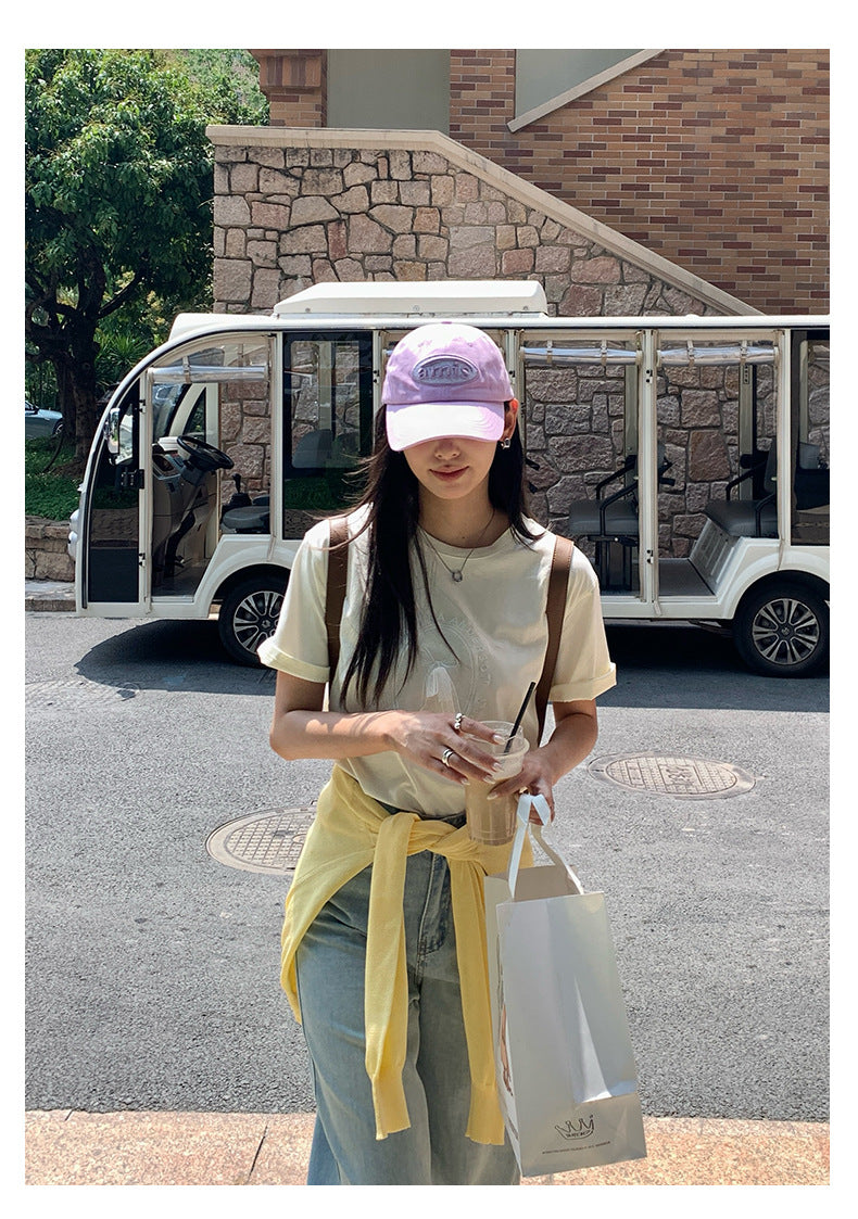 【H5215】實拍夏季甜美氣質|蝴蝶結刺繡圓領短袖T恤250429