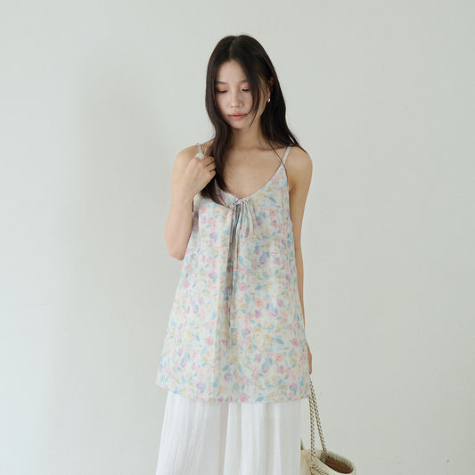 【LD11248】夏日海島度假風🏖️清新碎花疊穿綁帶細肩帶無袖背心260427