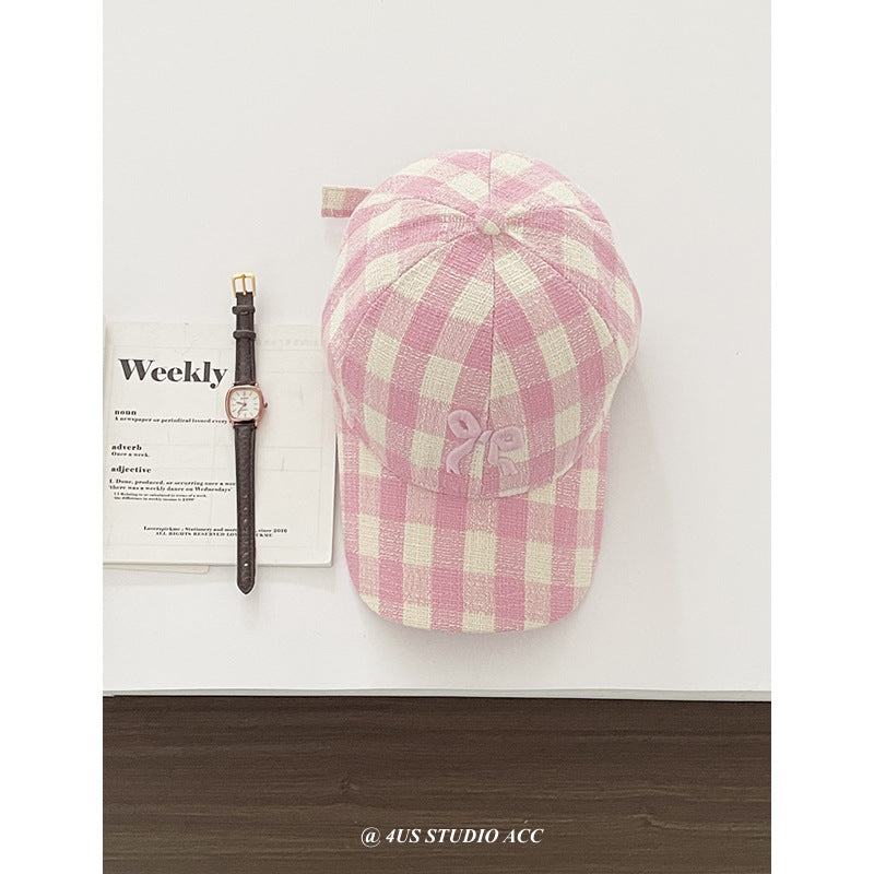 【M411】韓國小眾立體蝴蝶結刺繡格子鴨舌帽240323