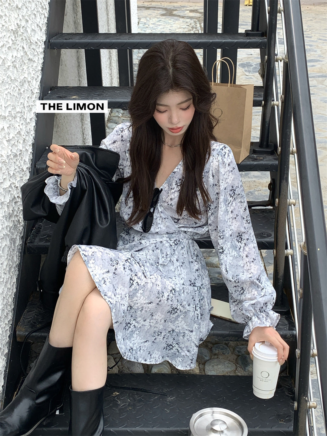 【L9072】實拍檸檬家法式甜美雪紡碎花收腰顯瘦短洋裝250901
