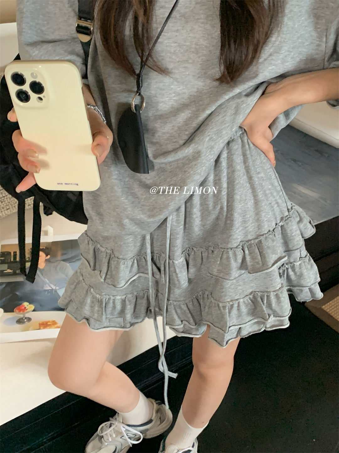 【L9161】實拍檸檬家慵懶少女長袖衞衣+蛋糕裙 2件套250901
