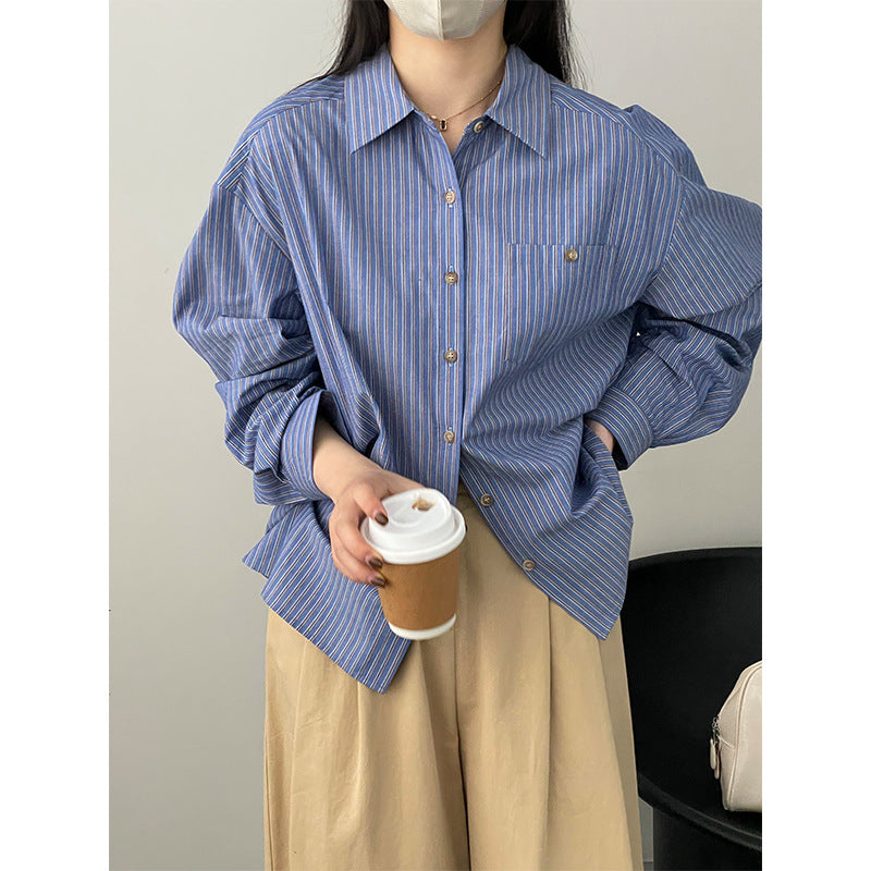 【cim2363】實拍早春寬鬆質感條紋襯衫cim25早春