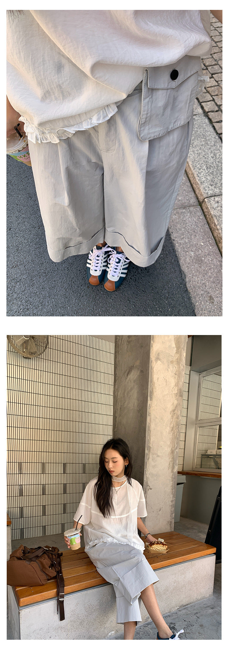 【H5205】實拍S~L夏季簡約大氣舒適高腰寬鬆休閒八分褲+腰包250422