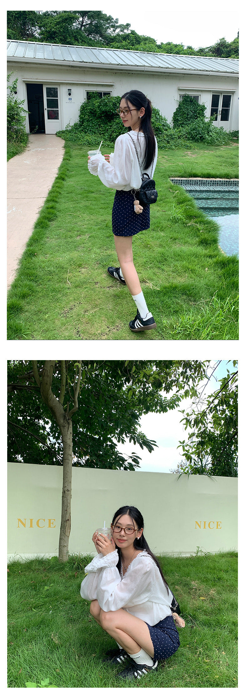 【H5331】實拍復古點點A字裙(內有安全褲)250624