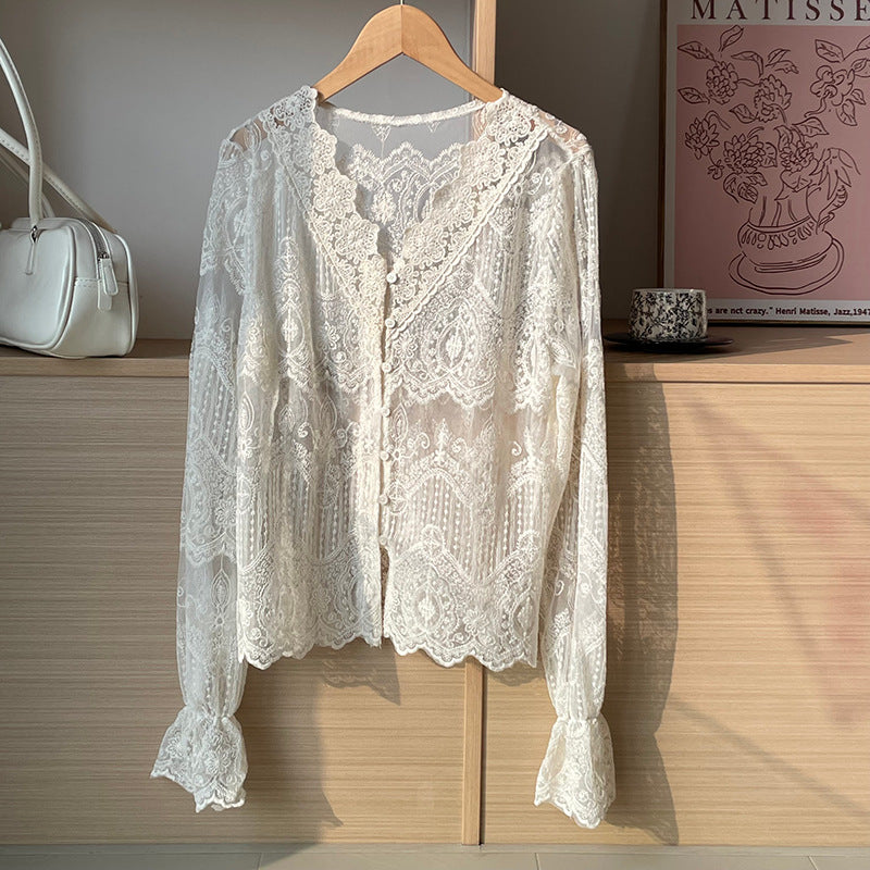【cim2672】實拍早春高級刺繡蕾絲襯衫250213