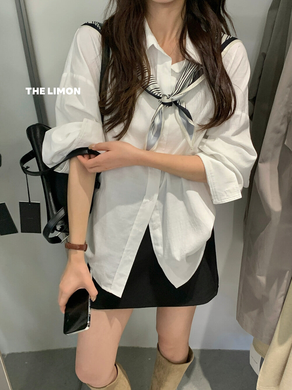 【L9176】實拍檸檬家氣質寬鬆顯瘦慵懶防曬襯衫+絲巾250901