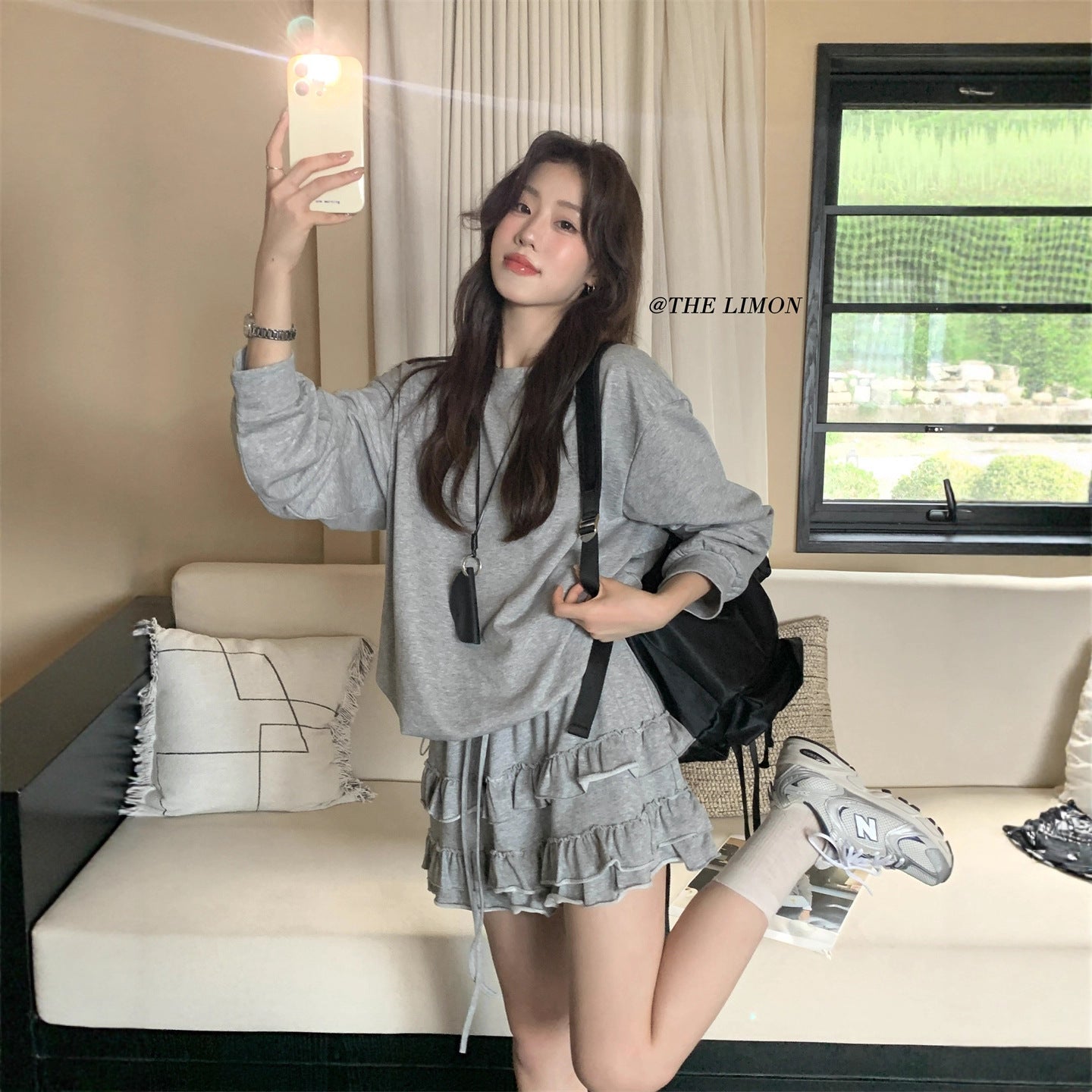 【L9161】實拍檸檬家慵懶少女長袖衞衣+蛋糕裙 2件套250901