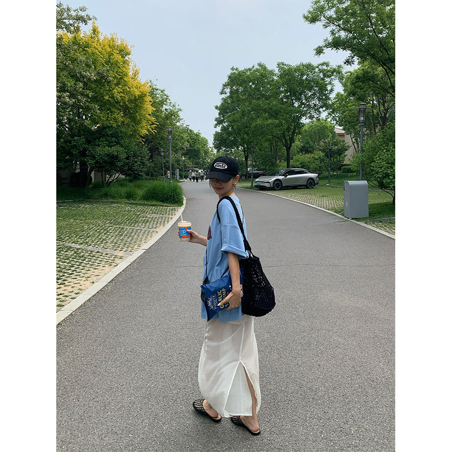 【H5293】實拍韓系夏氛圍感半透紗長裙250603