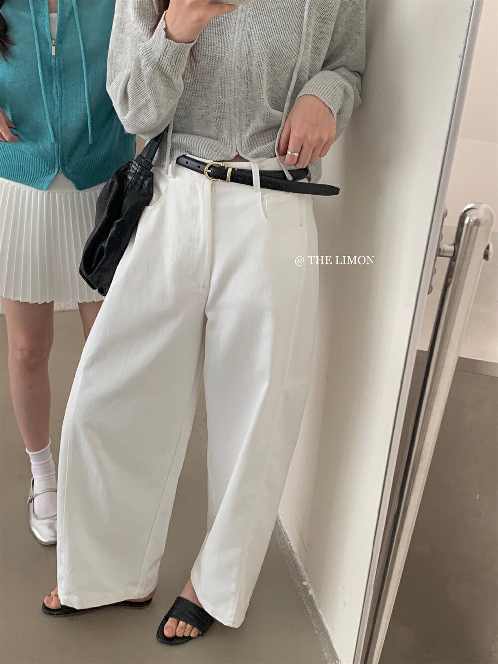 【L8200】實拍檸檬寬鬆顯瘦九分闊腿彎刀褲250414