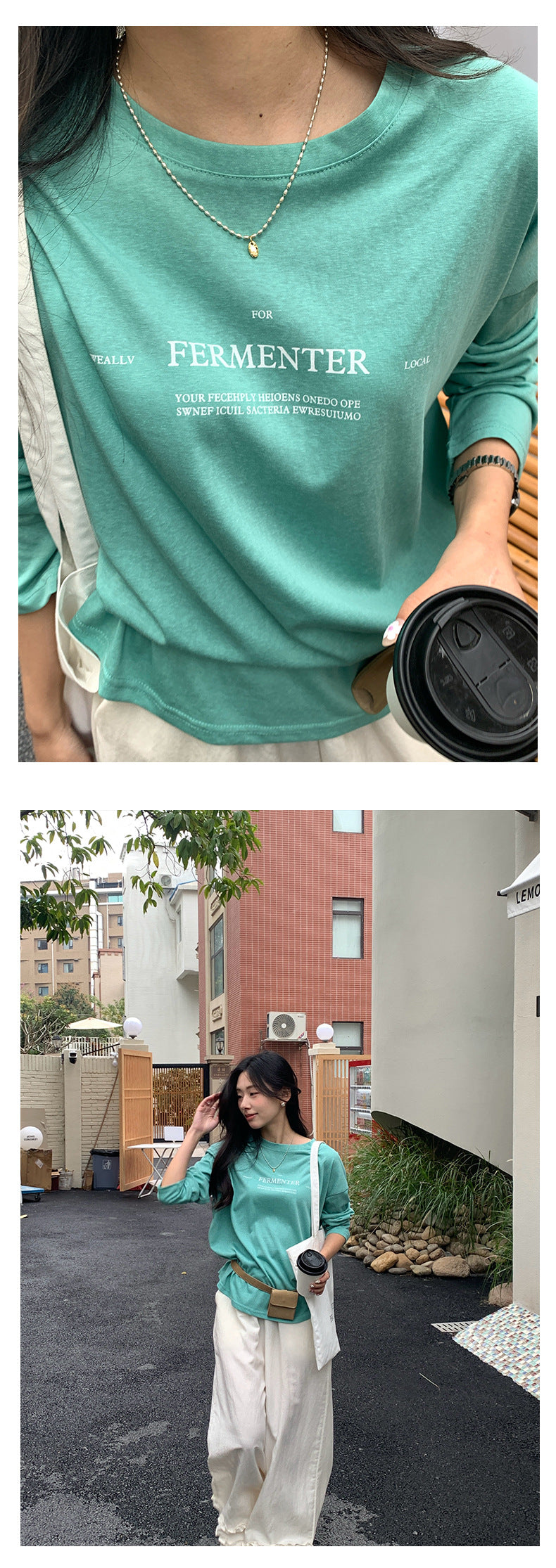 【H5105】實拍春夏清新圓領印花舒適長袖T恤250310