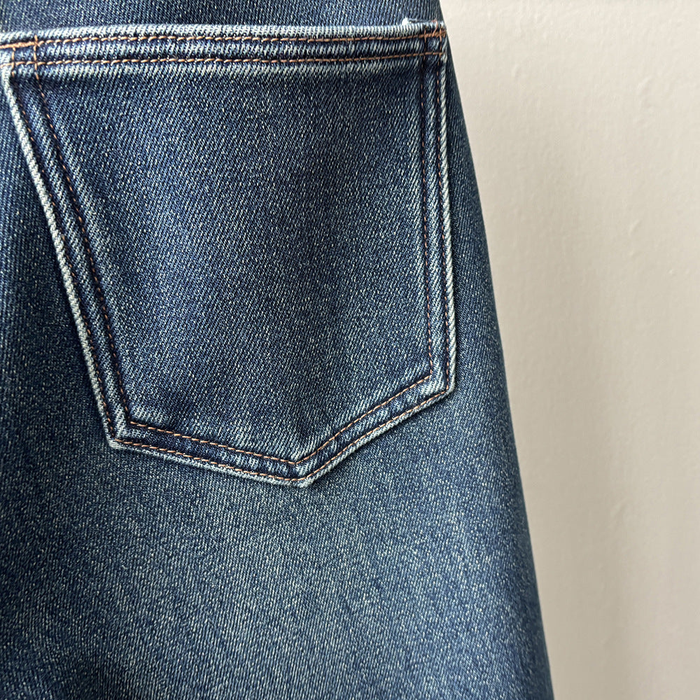 【Y98395】實拍S~XL復古加絨直筒牛仔褲含腰帶251106