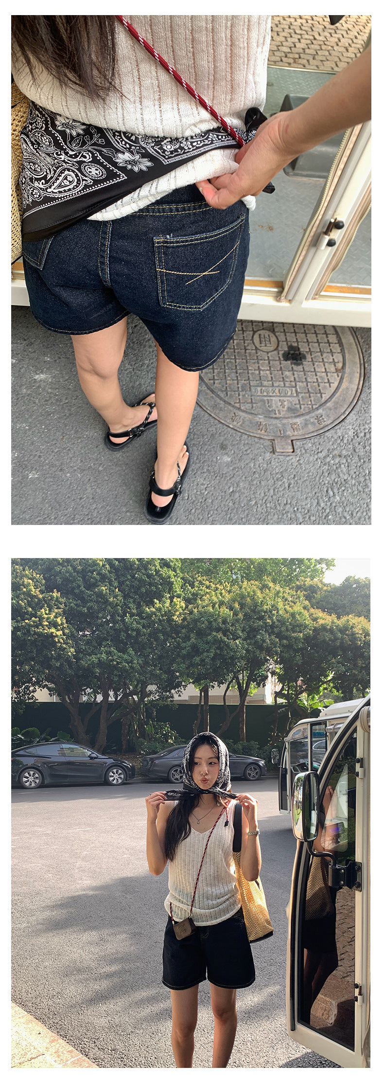 【H5206】實拍S~XL夏季復古高腰寬鬆直筒牛仔短褲250422