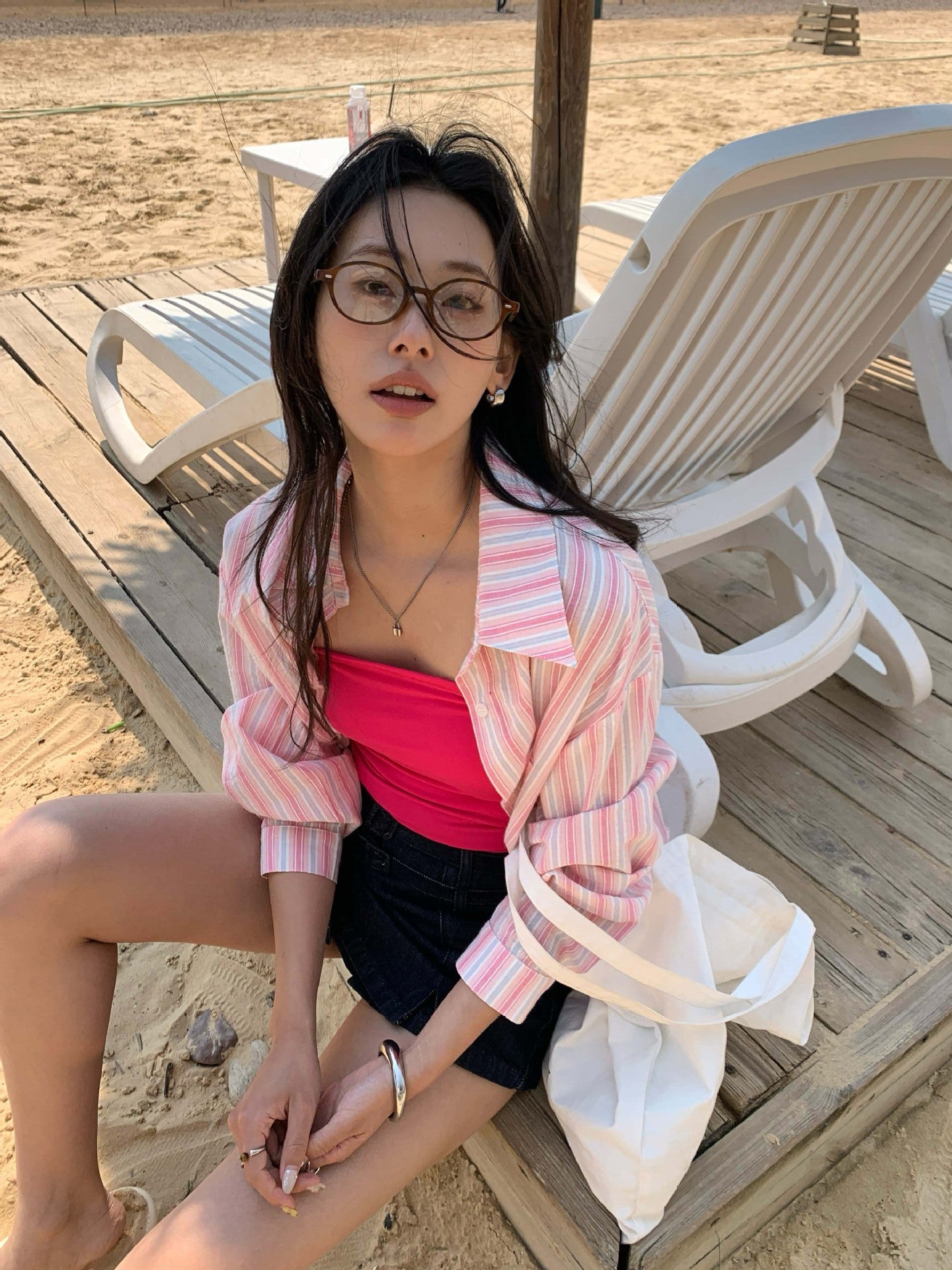 【H5138】實拍夏季清新條紋棉質防曬襯衫250324