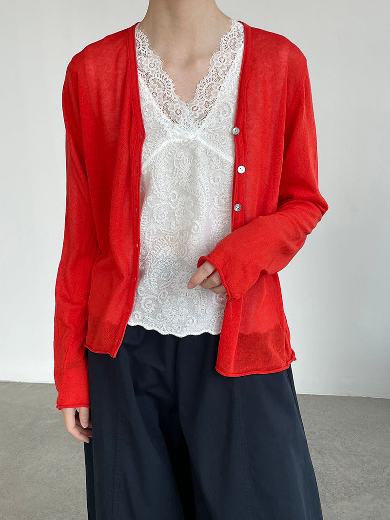 【cimYL538】韓系慵懶透膚感☁️天絲亞麻V領清透款長袖防曬小外套260326