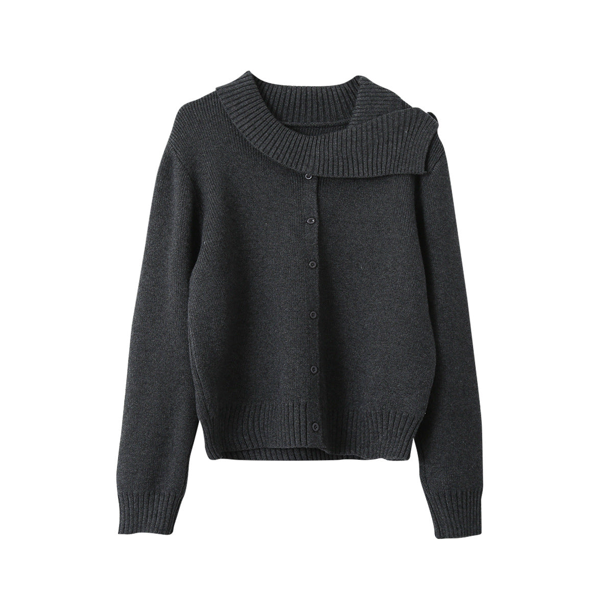 【LD11002】實拍秋冬法式設計感斜領針織毛衣外套251110