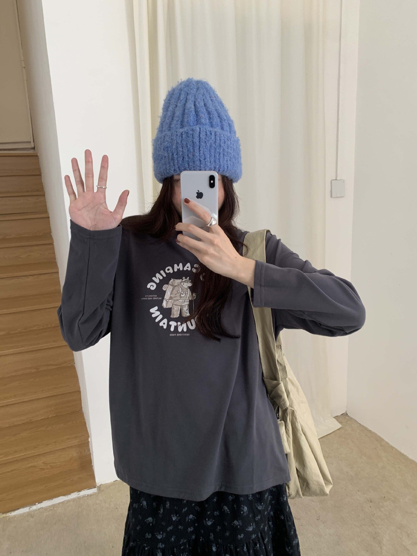 【H5486】實拍磨毛小熊印花長袖T恤251109