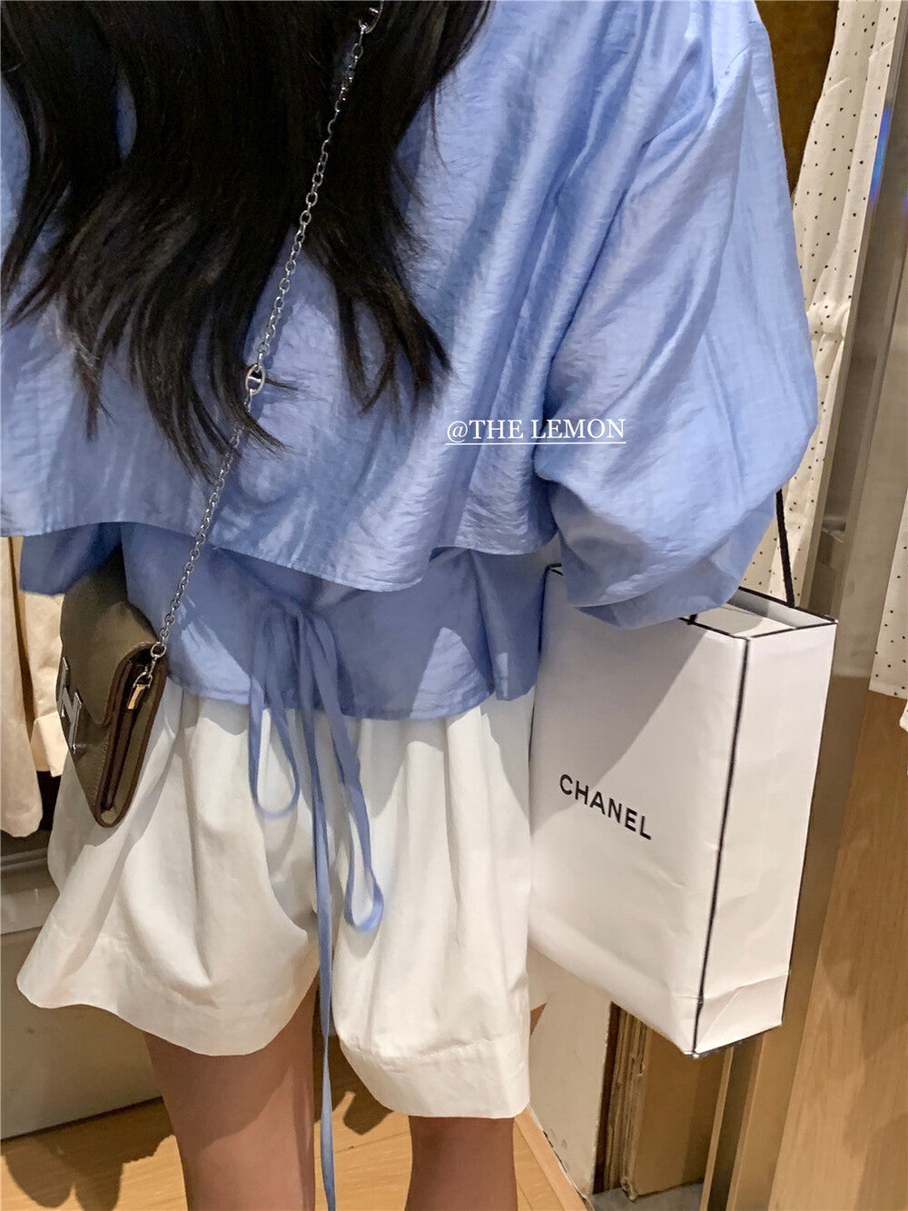 【L8359】實拍檸檬設計款假兩件長袖短版襯衫250414