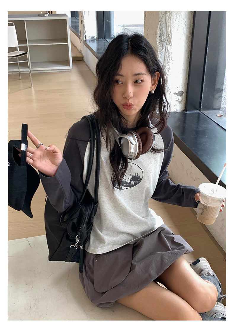 【H5419】實拍韓系美少女工裝褶皺高腰花苞裙250909