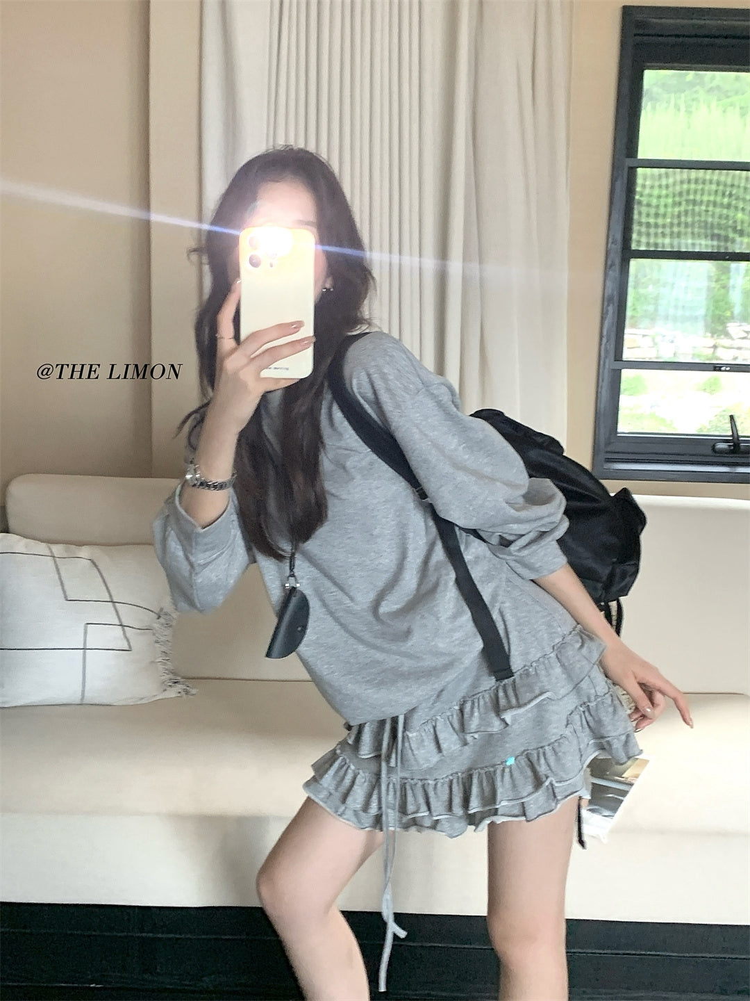【L9161】實拍檸檬家慵懶少女長袖衞衣+蛋糕裙 2件套250901