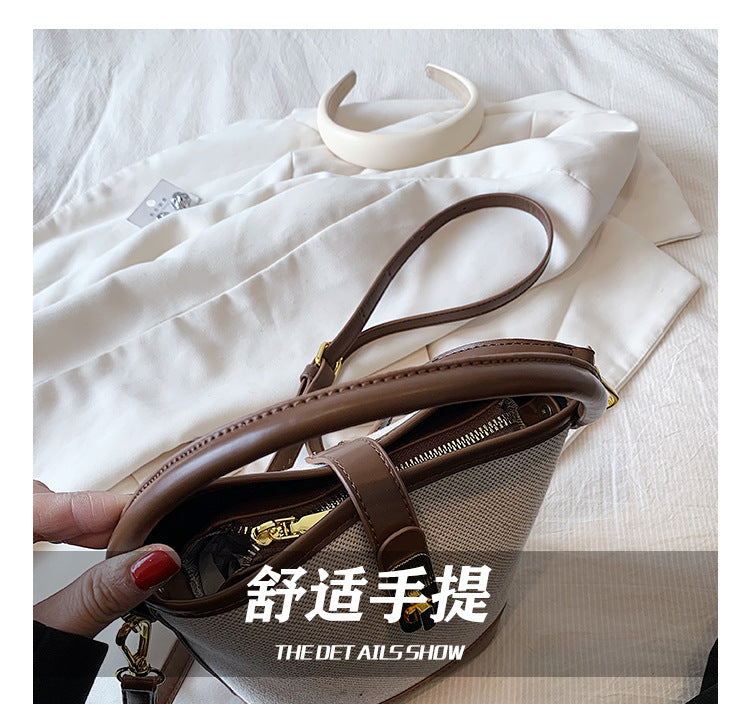 【BSHH2339】實拍韓國質感單肩手拎帆布水桶包240601