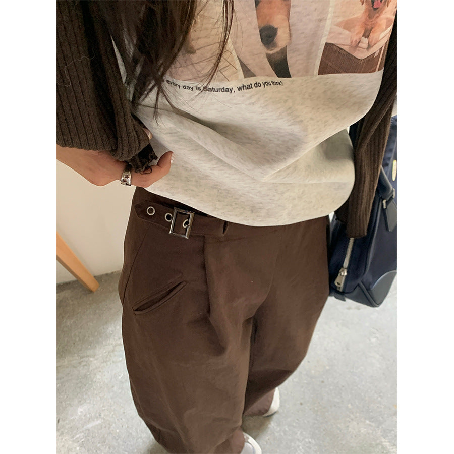 【H5443】實拍復古美拉德高腰彎刀休閒褲250923