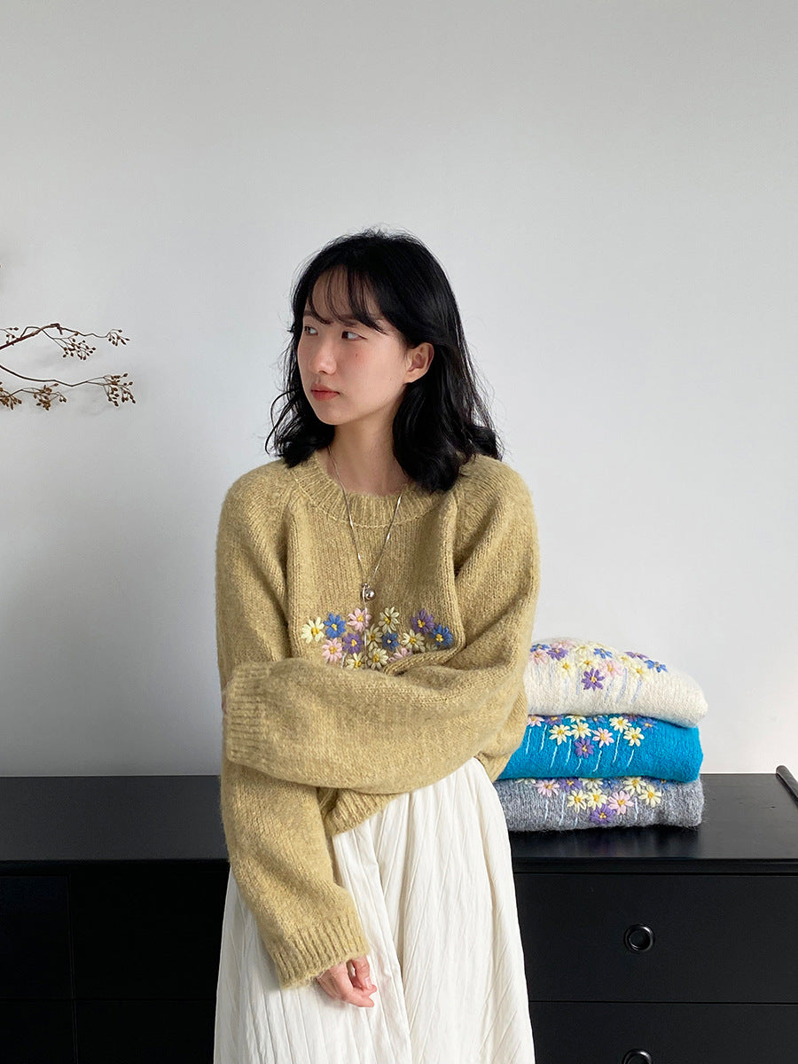 【cimz1394】實拍清新手工立體刺繡小花羊毛針織毛衣(羊毛8%)251128