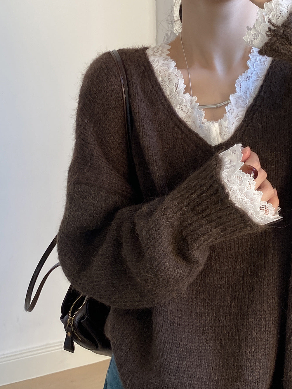 【YP960】實拍爆款質感蕾絲花邊寬鬆保暖針織毛衣(含8%羊毛)241211